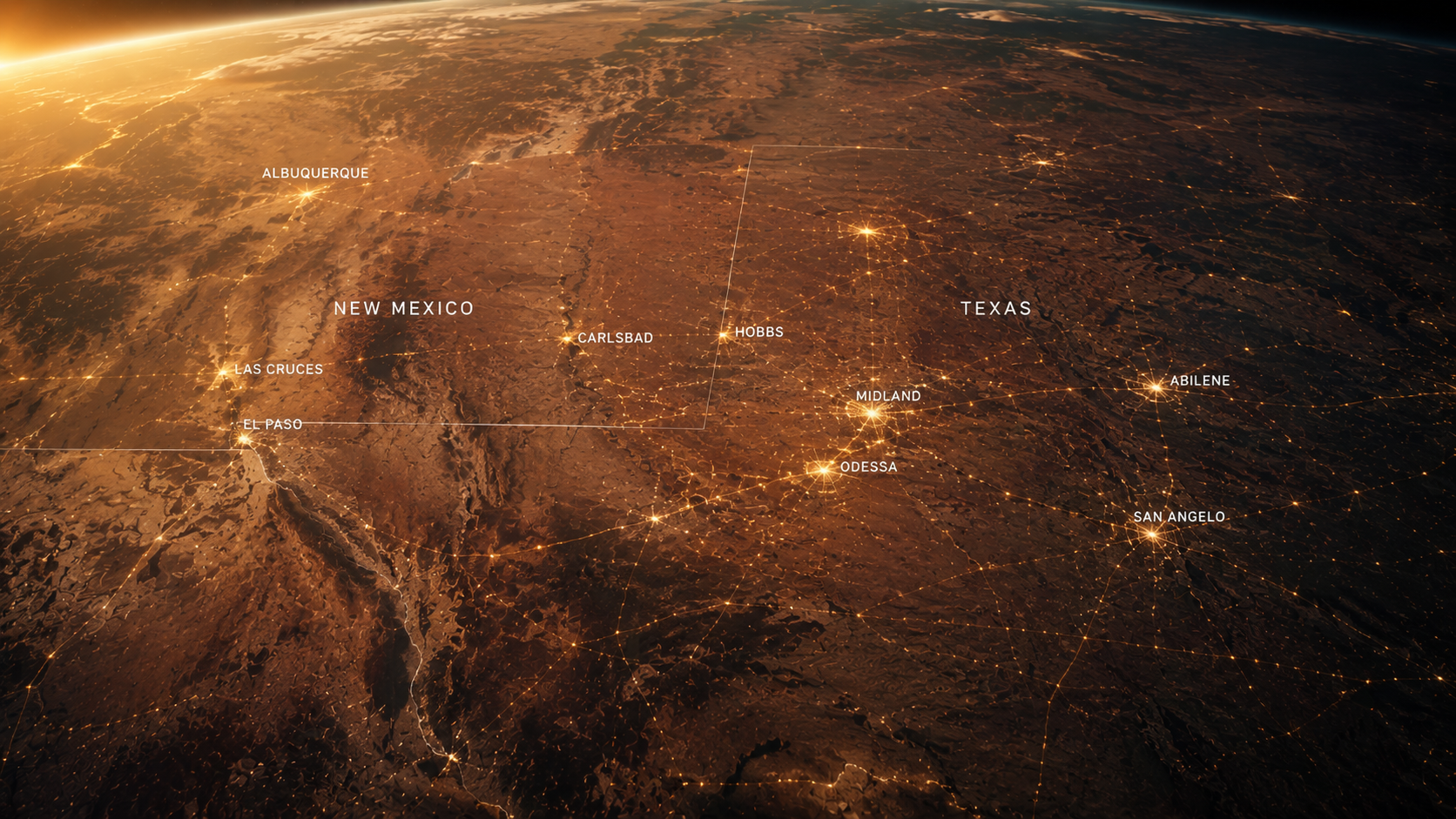 The Permian Basin and Southwest US at dusk, viewed from orbit — New Mexico and Texas
