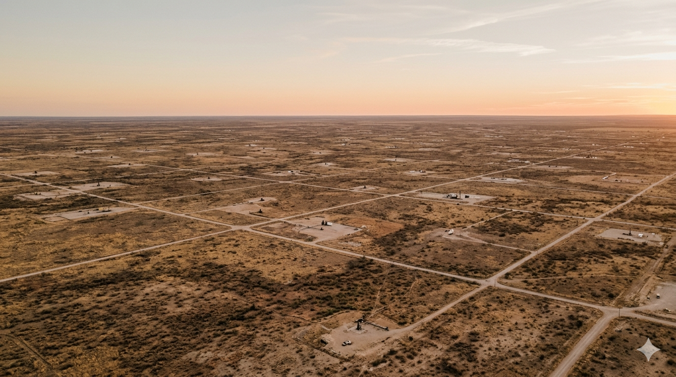 Aerial view of the Permian Basin at golden hour